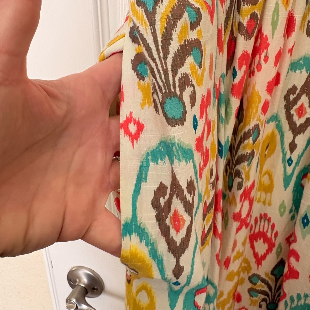 Anthropologie Multicolor Ikat Maxi Dress - Teal, Pink, Yellow - Picture 8 of 12